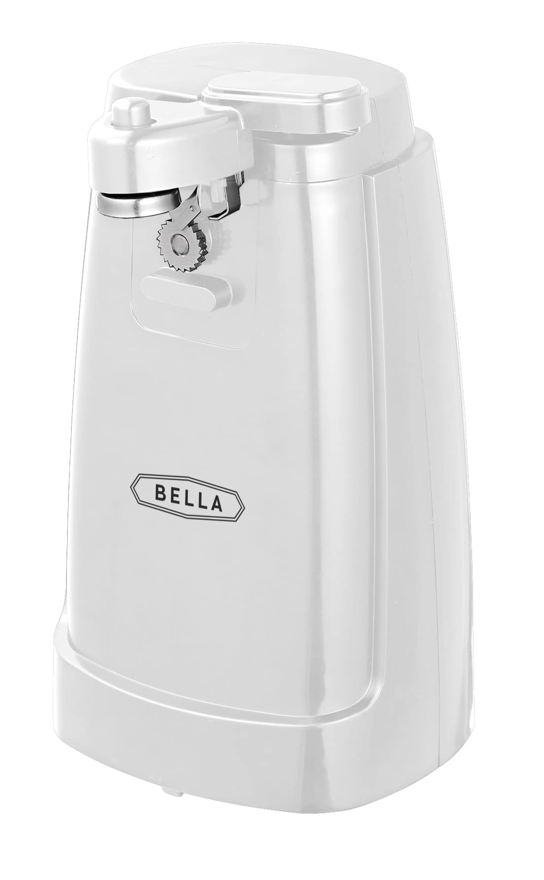 BELLA Electric Can Opener, Automatic Can Opener, Knife Sharpener and Bottle Opener, Easy Safe Removable Cutting Lever, Cord Storage, Easy Clean-Up, White