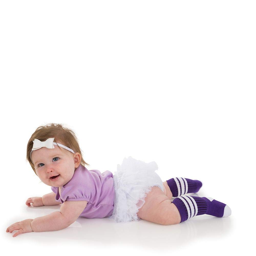 juDanzy 2 Pack of Baby, Toddler and Kids Knee High Tube Socks for Boys and Girls with Grips (6-12 Months, Dark Purple & Hot Pink)