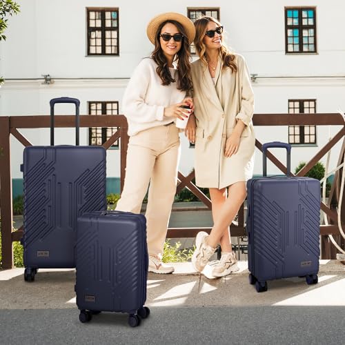alpha pak 3-Piece Expandable Lightweight Luggage Set with Silent Spinner Wheels & TSA Lock, PC+ABS, for Work, Business,Travel, 20/24/28 in, Navy blue2