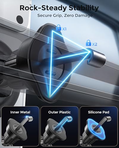 Image of 2-in-1 15W Magsafe Car Mount Charger, Magnetic Wireless Car Charger, 360 Dashboard & Air Vent Phone Mount, Phone Holders for Your Car, Car Accessories for Men Women for iPhone 17-12
