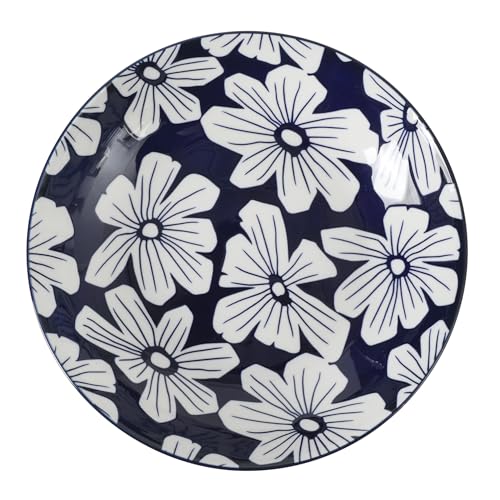 Image of Gibson Home Heritage Sky 4-Piece Pasta Bowl Set, 8 Inch Round Stoneware Bowls, Blue & White Floral Design, Decorative Everyday Use