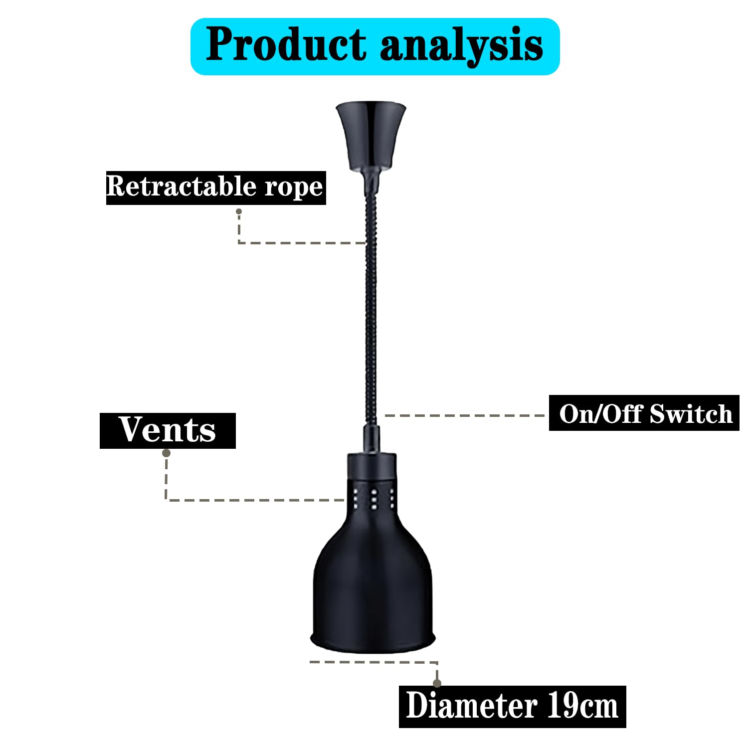 Lampada Riscaldante per Alimenti, Sospesa Lampade Scaldavivande Cucina Retrattili, 250W Lampade Riscaldanti per Cucina a Buffet per Ristoranti, Cucine, Hotel (19CM, 5 Pezzi)