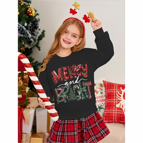 MERRY and BRIGHT Christmas Sweatshirts for Kids Boy Girl Xmas Pullover Shirt Crew Neck Tops Long Sleeve Fall Clothes2