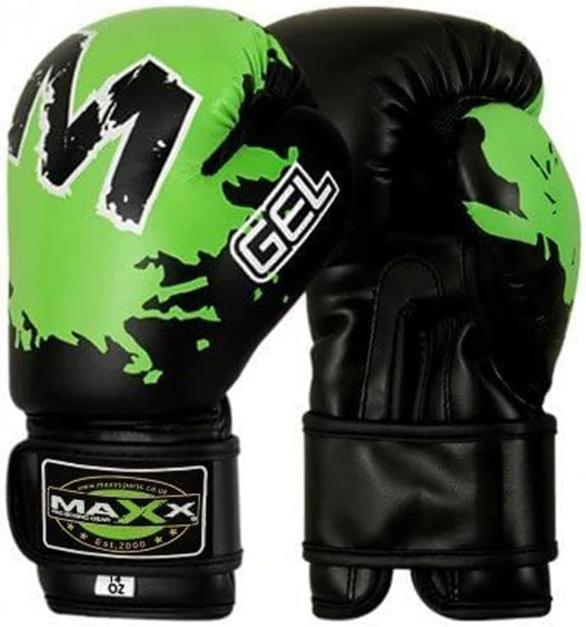 MAXX Junior Boxing Gloves: Adjustable Strap Training Gloves for MMA, Boxing, Muay Thai โ Perfect for Boys and Girls (Monster Black Green, 8OZ)
