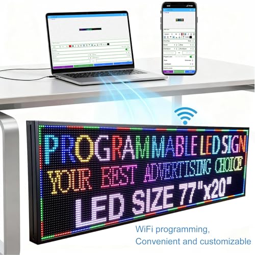 Image of P10(77 inch*20 inch) Outdoor Open Programmable Scrolling Led Sign Custom Wifi Led Signs For Wall Digital Signage Message Board Business Signs Board For Outside Advertising Sign Screen Panel
