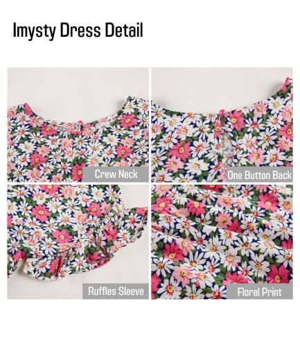 Image of Imysty Womens Boho Floral Ruffle Sleeve Babydoll Loose Flowy Casual Summer Pleated Mini Dress