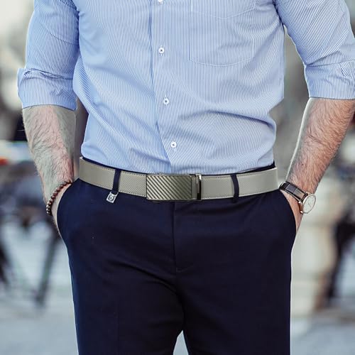 Image of Drowsmen Leather ratchet belt 1 3 /8 inch with Click Sliding Automatic Buckle, Adjustable belt Trim to Fit