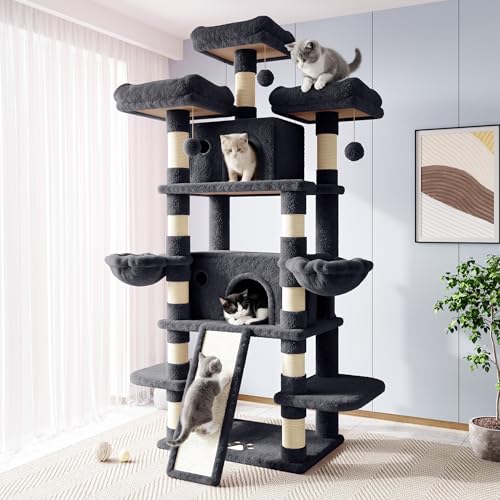 Image of Allewie 82 Inches Large Cat Tree /House /XXL Tall Cat Towers for Big Feline /Scratching Post /Multi-Level Large Kitty Climbing Tree with Condo /Smokey Grey
