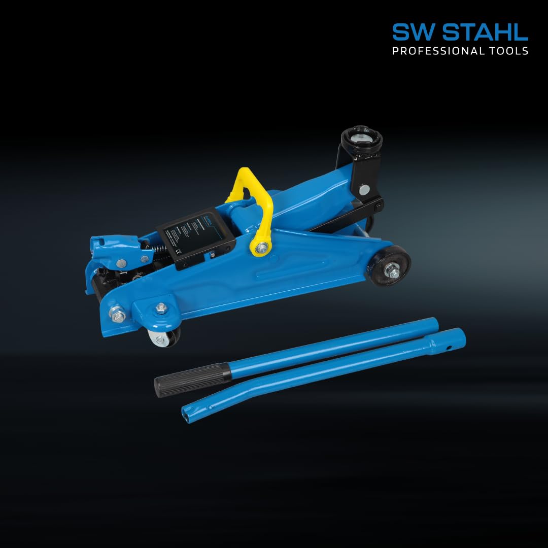 SW-Stahl 20700L Rangierwagenheber 2 t - Hydraulischer Wagenheber für Pkw | Auto Wagenheber mit 135–340 mm Hubhöhe, Sicherheitsventil und Lenkrollen - Ideal für Reifenwechsel und Wartungsarbeiten