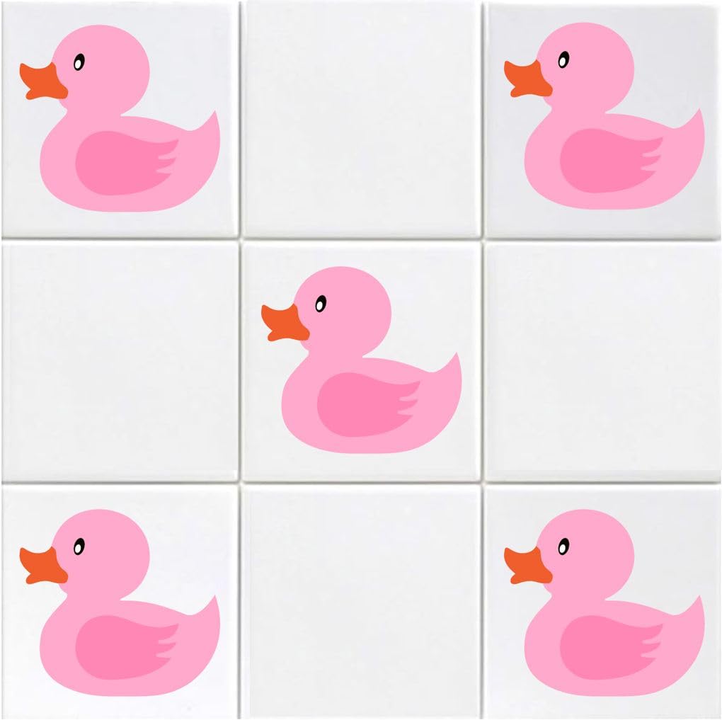 Hodge Creations Pink Rubber Ducks Pack Of 15 Vinyl Tile Stickers Bathroom