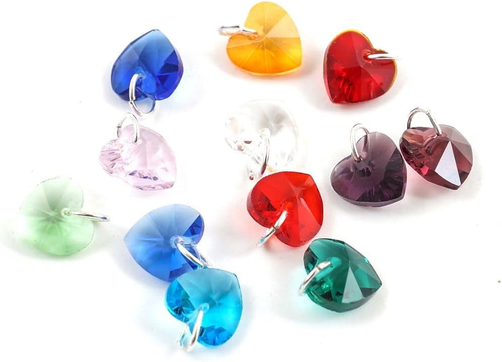 Adabele 3 Sets Dangle Birthstone Pendant Drops with Clasp 10mm Heart Crystal Drop Bead with Pinch Bail (36pcs) for Jewelry Craft Making BL15