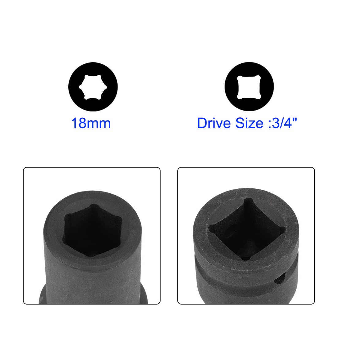 MACHSWON 3/4 Inch Drive - 18mm Deep Impact Socket with 6 Point Design, Heat-Treated Cr-V Steel 78mm Length, Metric Sizes - Image 3