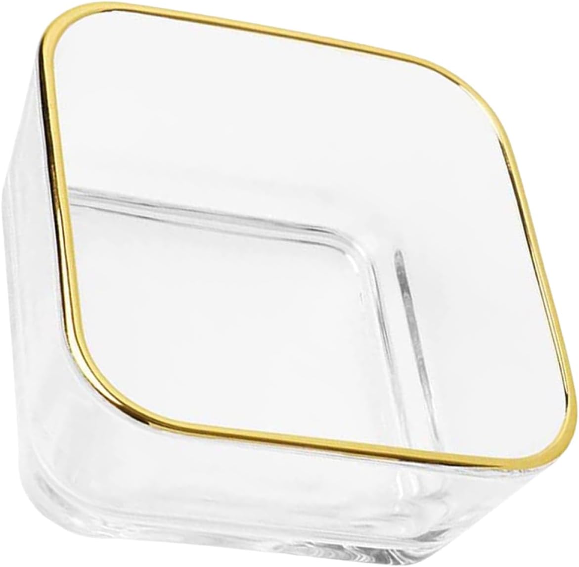 Paper Clip Holder Dispenser Glass Paperclip Organizer with Gold Rim Square Desk Accessory Office Paper Clip Dispenser for Desktop Organization