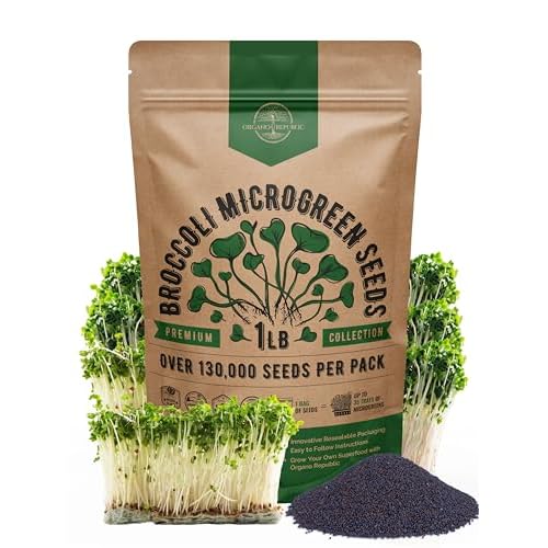 Organo Republic Broccoli Sprouting & Microgreens Seeds - Non-GMO, Heirloom Sprout Seeds Kit, 1lb Resealable Bag for & Growing Microgreens in Soil, Coconut Coir, Aerogarden & Hydroponic
