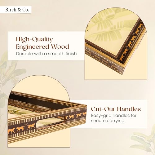 Image of Birch & Co. Wooden Tray Set for Serving - Trays Set of 3 - Elegant Rectangular Trays Large with Easy-Grip Handles, Multipurpose Kitchen, Dining & Home Decor Organize, Pantheredit