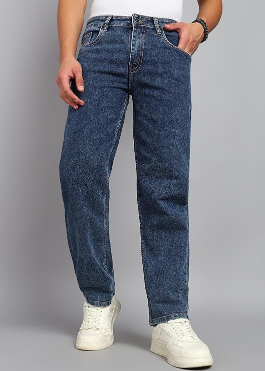 Image of Men's Baggy Fit Jeans, Loose Fit High Rise Denim Pants, Casual Streetwear Style for Everyday Comfort