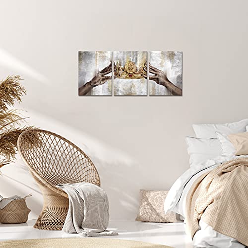 Simiwow Gold Crown Painting King And Queen Crown African American Wall Art Framed Canvas Print Living Room Bedroom Home Office Wall Decor 12"X16"X3 Pieces #TOP4