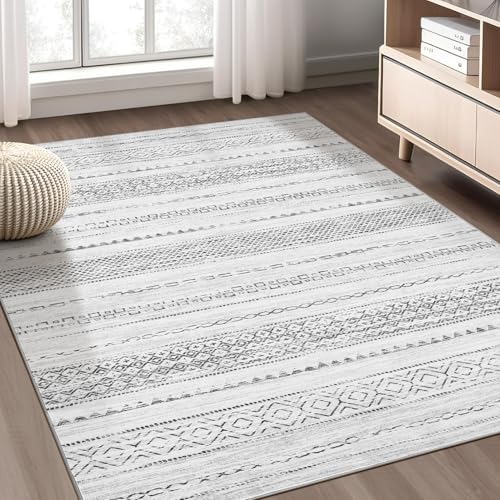 Nakagishi Area Rug Living Room Rugs: 3x5 Soft Machine Washable Boho Neutral Farmhouse Stain Resistant Moroccan Indoor Floor Carpet for Bedroom Nursery Kids Entryway Kitchen Entry Bedside Home- Grey