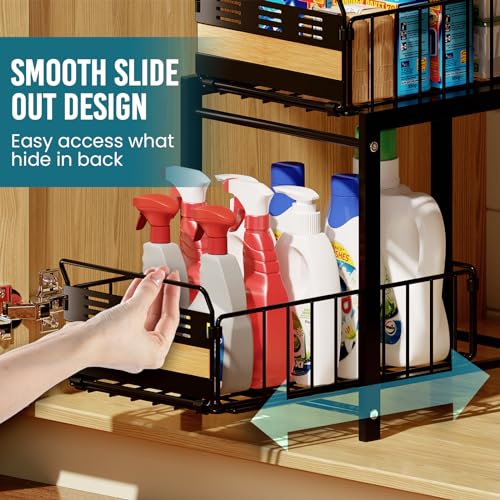 Image of TAILI Under Sink Organizer and Storage, 2 Tier Pull Out Cabinet Organizer Slide Out Sink Shelf for Kitchen Bathroom for Kitchen Bathroom Cabinet