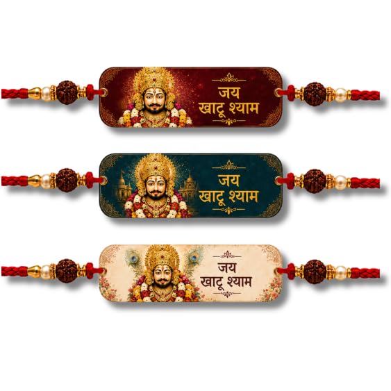 Khatu Shyam Ji Rakhi Combo of 3 for Brother | Premium Designer Rudraksha Set | Jai Khatu Shyam Printed Raksha Bandhan with Pearl & Red Thread | Religious Gift for Bhai-image-8