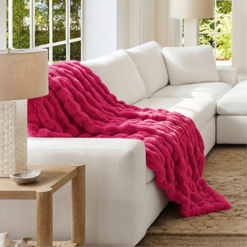 Image of Bedsure Fluffy Bubble Faux Fur Throw Blanket, 50 inchx60 inch, Hot Pink