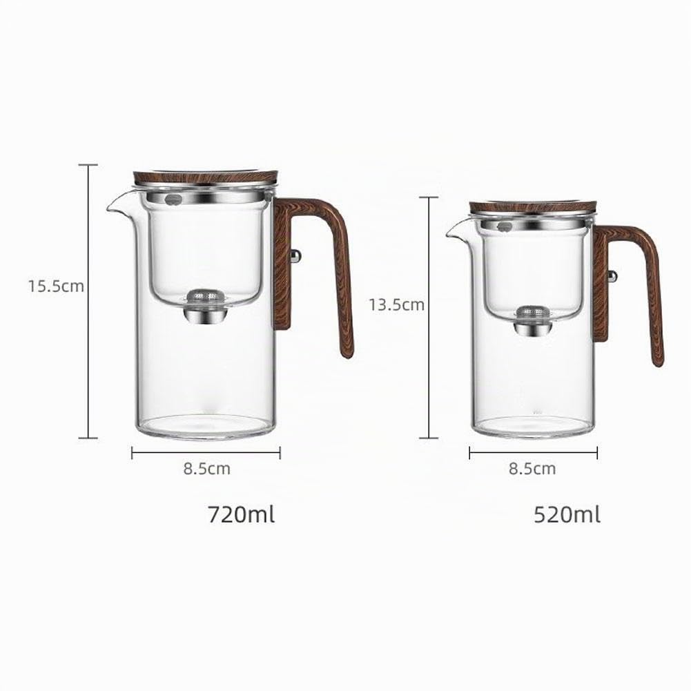 Teiera Stregoneria con Controllo a Pressione, 2 in 1 con Infusore per Tè Sfuso, in Vetro con Manico in Legno