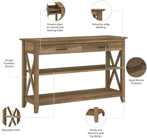 Miniatura 5 de Bush Furniture Key West Console Table with Drawers and Shelves in Reclaimed Pine, Living Room Storage Solution with Shelving for Media and Books