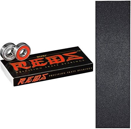 Bones Reds Precision Skate Bearings With Mob Skateboard Grip Tape Sheet Black 9" Bubble Free image 2