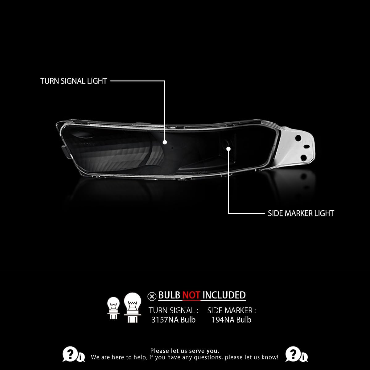 Autozensation Compatible with Ford Mustang 2005-2009, Black Housing Clear Lens Bumper Lights, L+R Pair Assembly