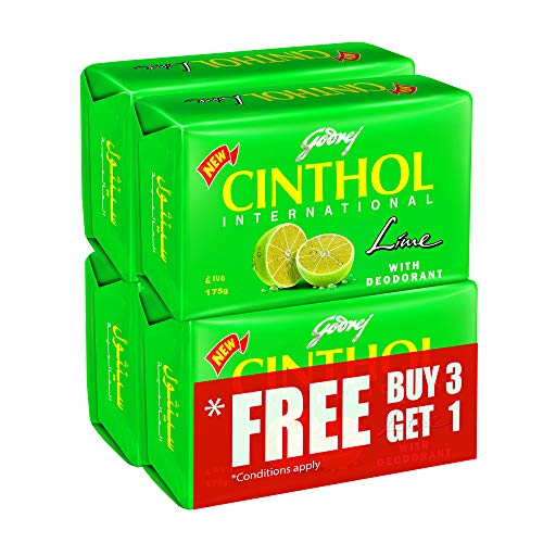 Cinthol Bar Soap 99.9% Germ Protection Lime (With Deodarant) 175G - (Pack Of 4) Green