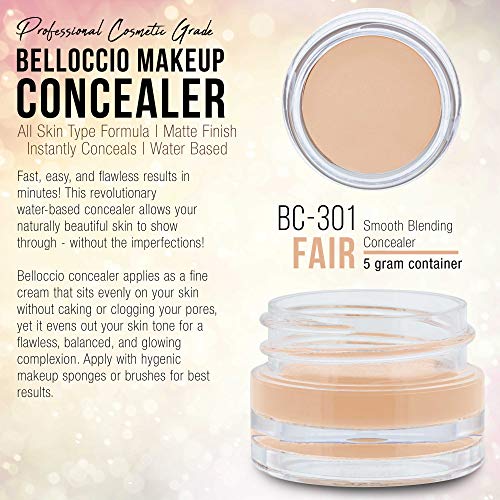 Belloccio High Definition Fair Shade Makeup Concealer 5 Gram Jar - Conceal Imperfections, Hide Blemishes, Dark Under Eye Circles, Cosmetic Cream - Use Under Airbrush Foundation #TOP1