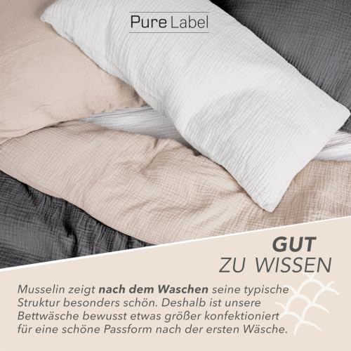 Pure Label Musselin Bettwäsche 5tlg 200x200+2x80x80+2x40x80 Anthrazit – Ansicht 3