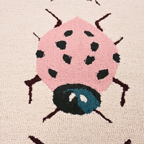 Image of Colorful Beetle-Inspired Hand-Tufted Wool Area Rug - Eco-Friendly, Soft & Durable Carpet with Insect Pattern for Living Room, Bedroom, or Home Decor (Ivory, 5' x 8')
