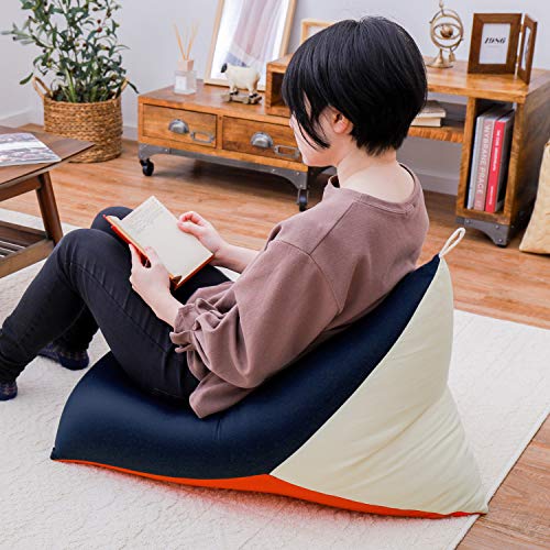 三角ビーズクッション 『テトラッド』 (約50×80×50cm,ネイビー/オレンジ) マルチに使える便利クッション 帆布 枕 背もたれ テトラ型 補充可能