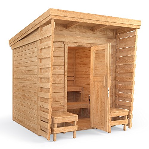 Isidor Outdoorsauna Saunakabine Sauna 2x2m Massivholz Pultdach (inklusive HARVIA BC80 und Fußboden)