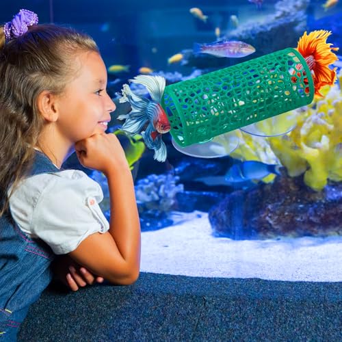 Image of Honeydak 2 Pcs Betta Fish Tank Accessories Betta Tunnel Fish Toys Safe Hollow Hammock Cave Aquarium Decor with Suction Cups for Small Shrimp Reptile Guppies(Green,Hideout Tube)