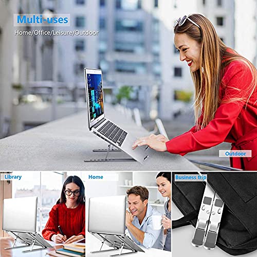Image of VOLO Adjustable Heavy Aluminum Laptop Stand - Foldable Portable Notebook Riser | Ergonomic Laptop Holder for Desk | Compatible with MacBook, HP, Lenovo, Dell & All 10-17 inch Laptops & Tablets (Silver)