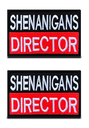 2 toppe con scritta "Shenanigans Director", divertenti toppe da combattimento, con gancio e anello, ricamate, per abbigliamento da motociclista, per vestiti, giacche, jeans, gilet, uniformi, airsoft,