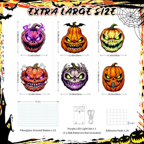 6-Count DLPL LED Light-Up Halloween Pumpkin Yard Signs w/ Stakes - image 2