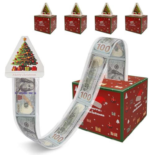 FERGONO 5 Pack Money Box for Cash Gift Pull, Merry Christmas Money Gift Box Surprise Gift Box Pull Money Box Money Holder for Cash with Pull Out Merry Christmas Surprise Set for Friend Women Men?Red?
