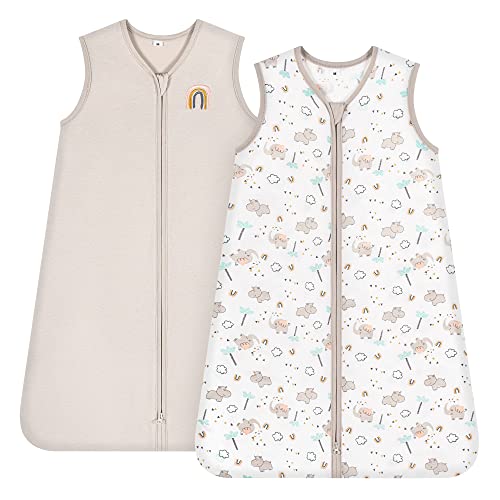 Image of TILLYOU Sleep Sack 2 Pack - Baby Wearable Blanket with 2-Way Zipper, Extra Soft Cotton Sleeveless Sleeping Bag for Infants, 0-6 Months, Happy Forest & Nude