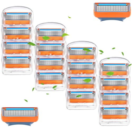 ジレット対応 フュージョン替刃 Fusion 5枚刃 ステンレス製 マニュアルカミソリ用替え刃 髭剃り ひげそり メンズシェーバー交換部品 16個セット