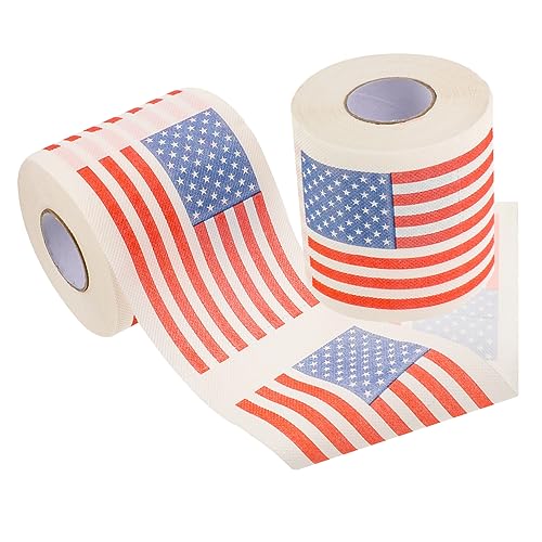 GRADENEVE 1セット アメリカ国旗ロール紙 人工 無漂白のトイレットペーパー 愛国的なトイレットペーパー 通行料金 便座 バスルーム用ナプキン しなやかな 木材パルプ 2ロール