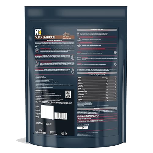 Image of MuscleBlaze Super Gainer XXL (Cookies & Cream, 3kg / 6.6lbs, 30 Servings) | Muscle Mass High Protein Gainer