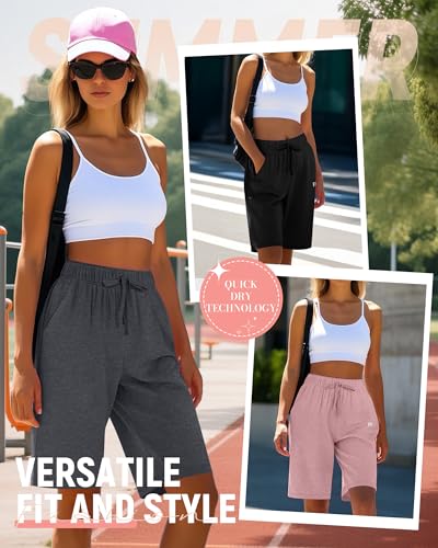 Neer 3 Pack Women's Quick Dry Shorts Women Drawstring High Waisted Bermuda Athletic Shorts with Pockets3