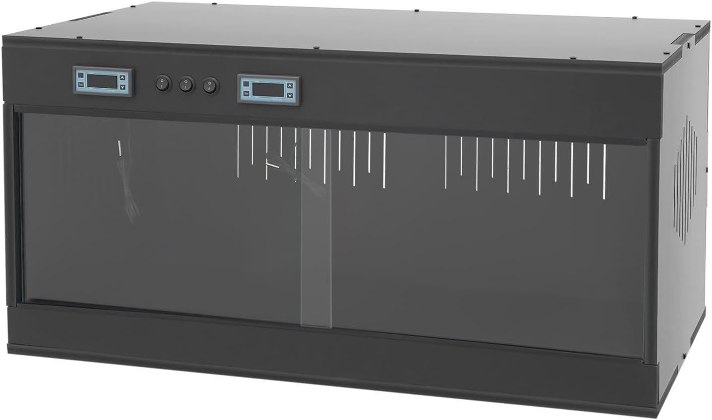 Reptile Breeding Box with Thermostat, 31.5” Glass Terrarium Tank with Sliding Door, Dual Temperature Control for Lizard Gecko Snake, PVC Enclosure Breeding Tank, E27 Bulbs Compatible (Black, Clear)