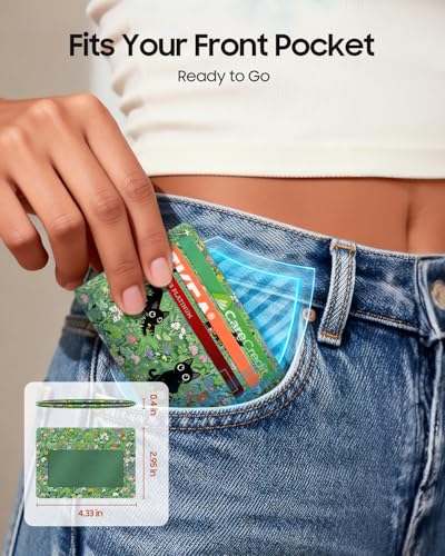 Image of FINTIE Slim Minimalist Front Pocket Wallet, RFID Blocking Credit Card Holder Card Cases with ID Window for Men Women, Cat