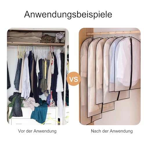 SQUASHIC Kleidersack Anzug 5 Stück,Hochwertiger Kleidersäcke,Halbtransparent 60x140 Cm Große Kapazität,Kleiderhüllen mit Reißverschluss,Für Kleider Jacken Hemden Abendkleider Aufbewahrung