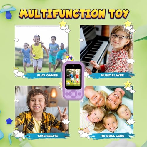 Image of Kids Smartphone Toy with MP3 Music Player Dual Camera for Selfies in-Built Games 2.4 inch Screen 8MP Camera Toys for Boys & Girls (Z7 Purple)
