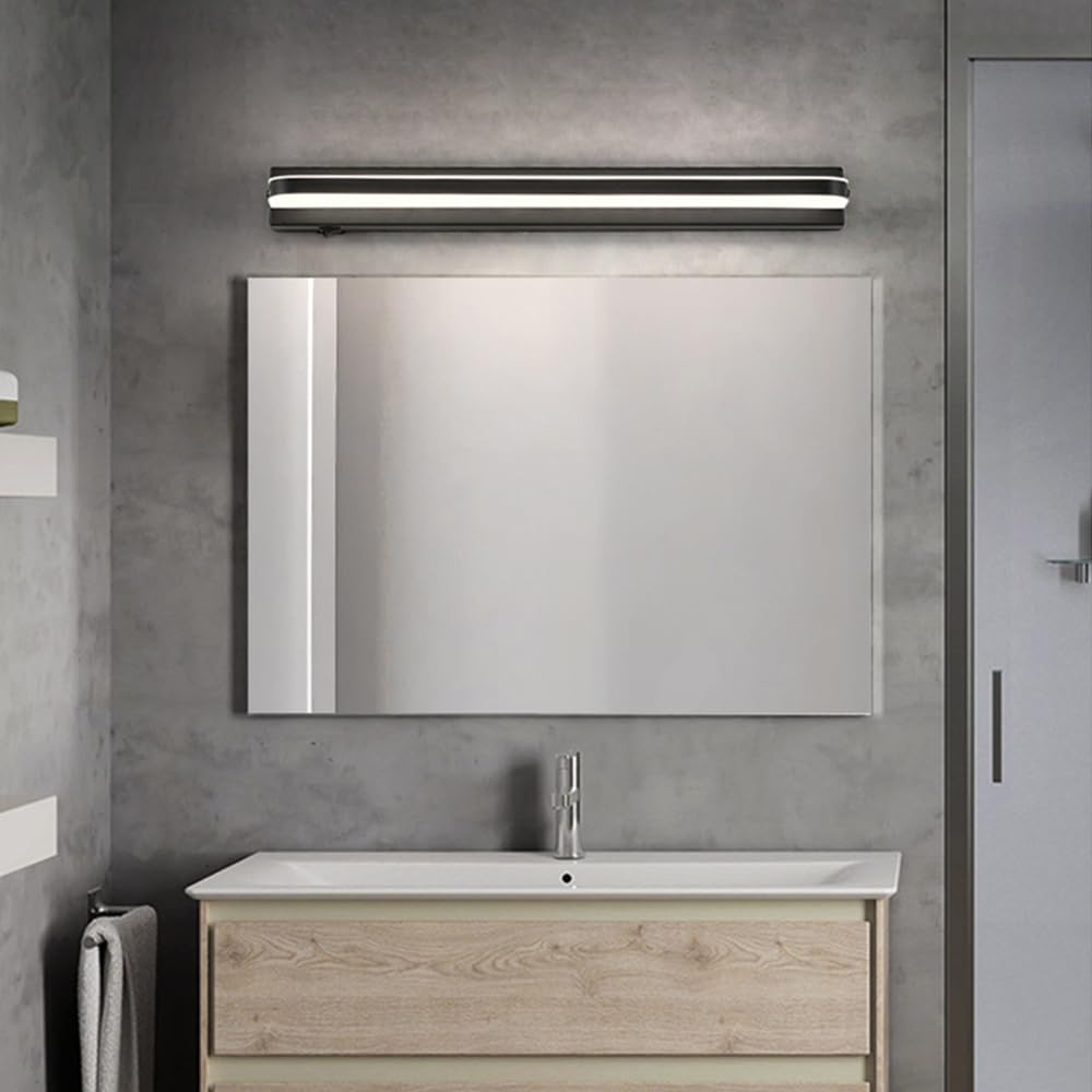 Mengjay Aplique Espejo Baño Interior LED,Lámpara de pared LED,Luz blanca fría,Iluminación Luz pared Luz para Salón, Dormitorio, Comedor, Pasillo (Negro (60 cm))